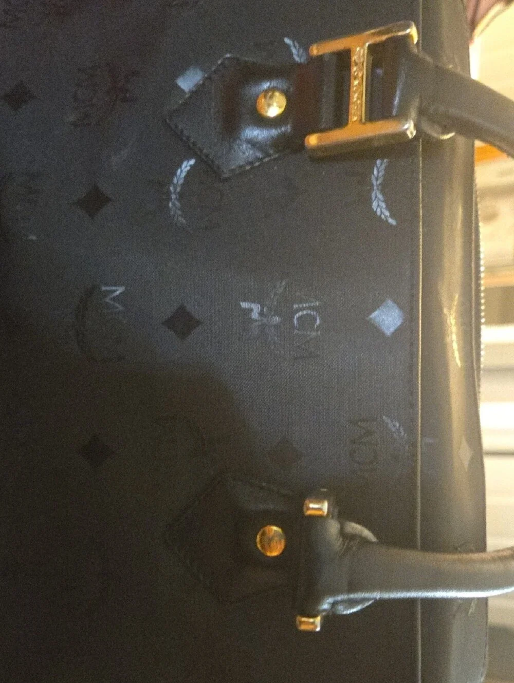 MCM Black Satchel with Gold Hardware and Logo Plaque, Chain Included. Make Offer